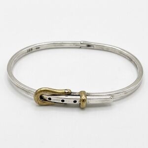 Vintage Sterling Silver & Gold Buckle Bangle Bracelet, 12.5g Hallmark ML-70